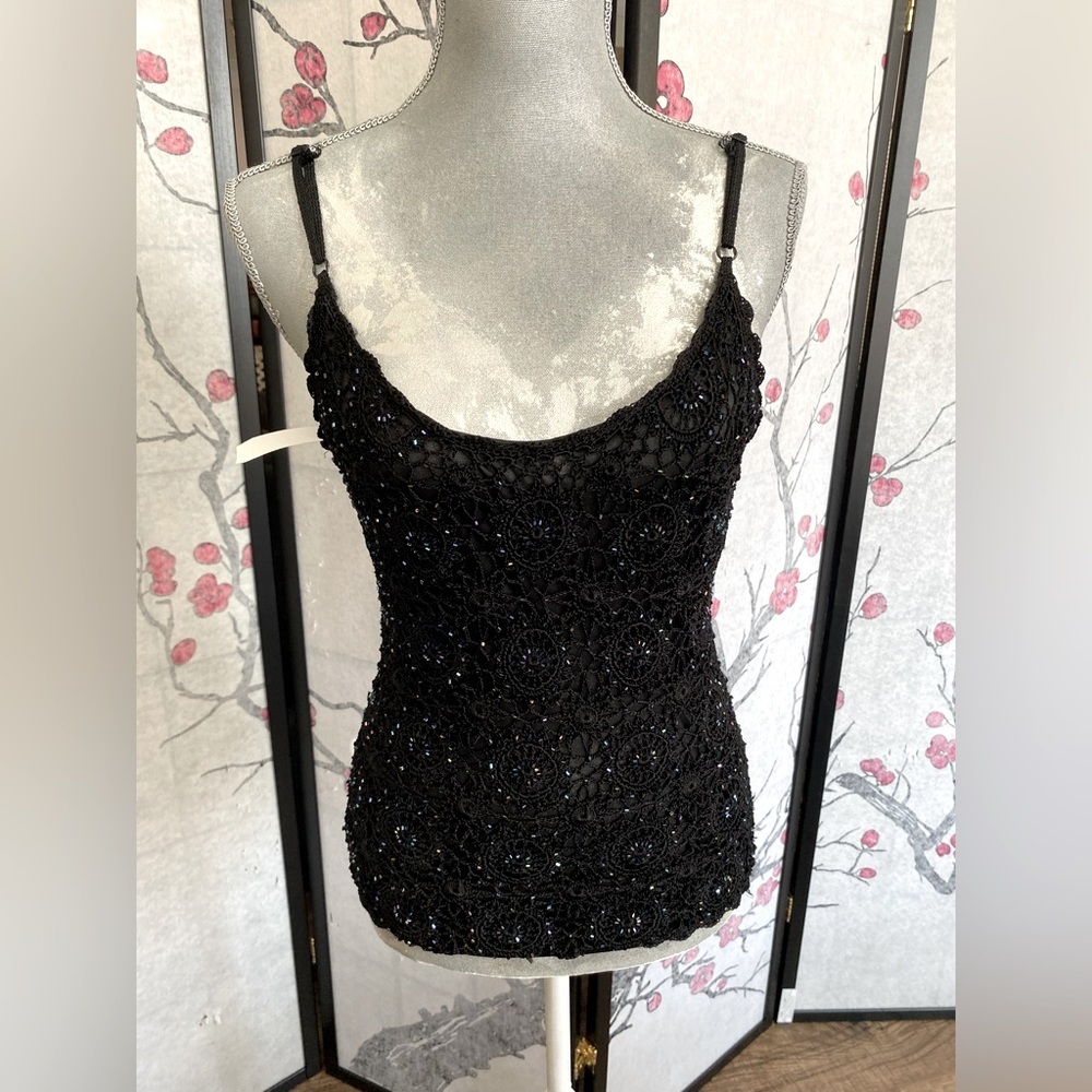 Linea Domani Small Black Sequin Camisole with Nylon Lining & Adjustable Straps